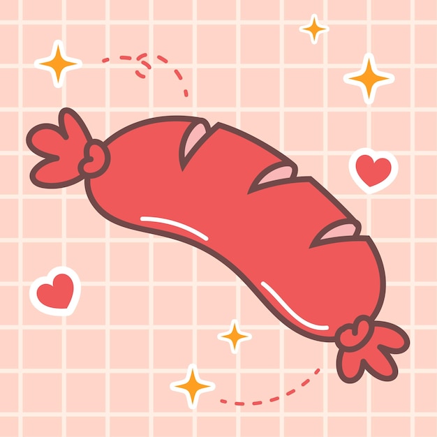 Cute funny sausage Vector cartoon kawaii illustration logo icon Cute Japan anime manga style