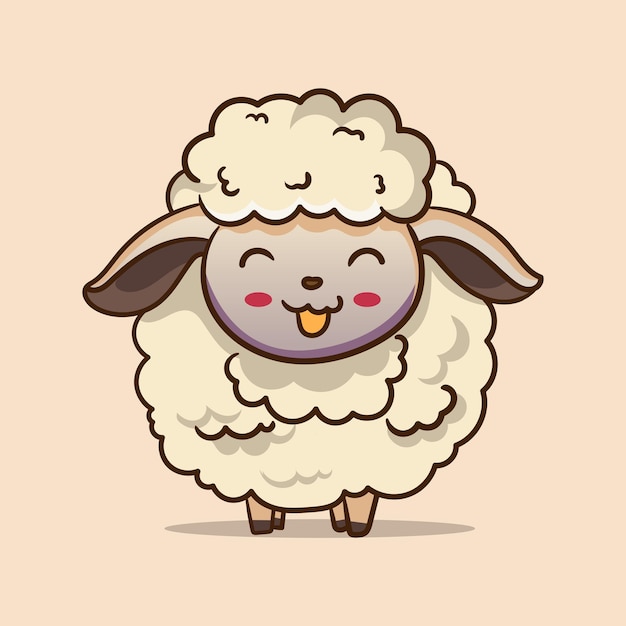 Cute funny sheep on beige background Coloring Page Outline of cartoon sheep or lamb Farm animals