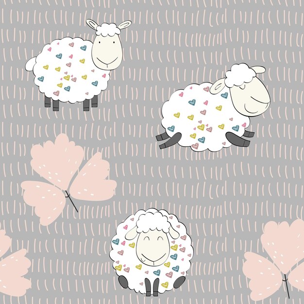 Vector cute funny sheeps