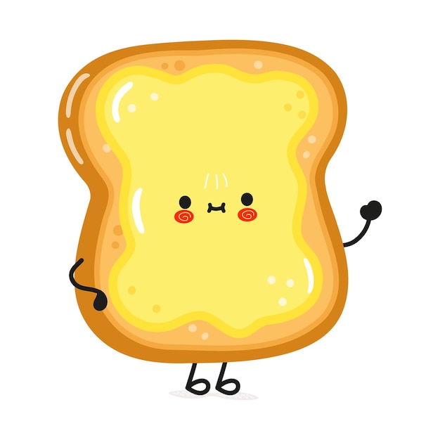 Cute funny sliced toast bread and butter waving hand character