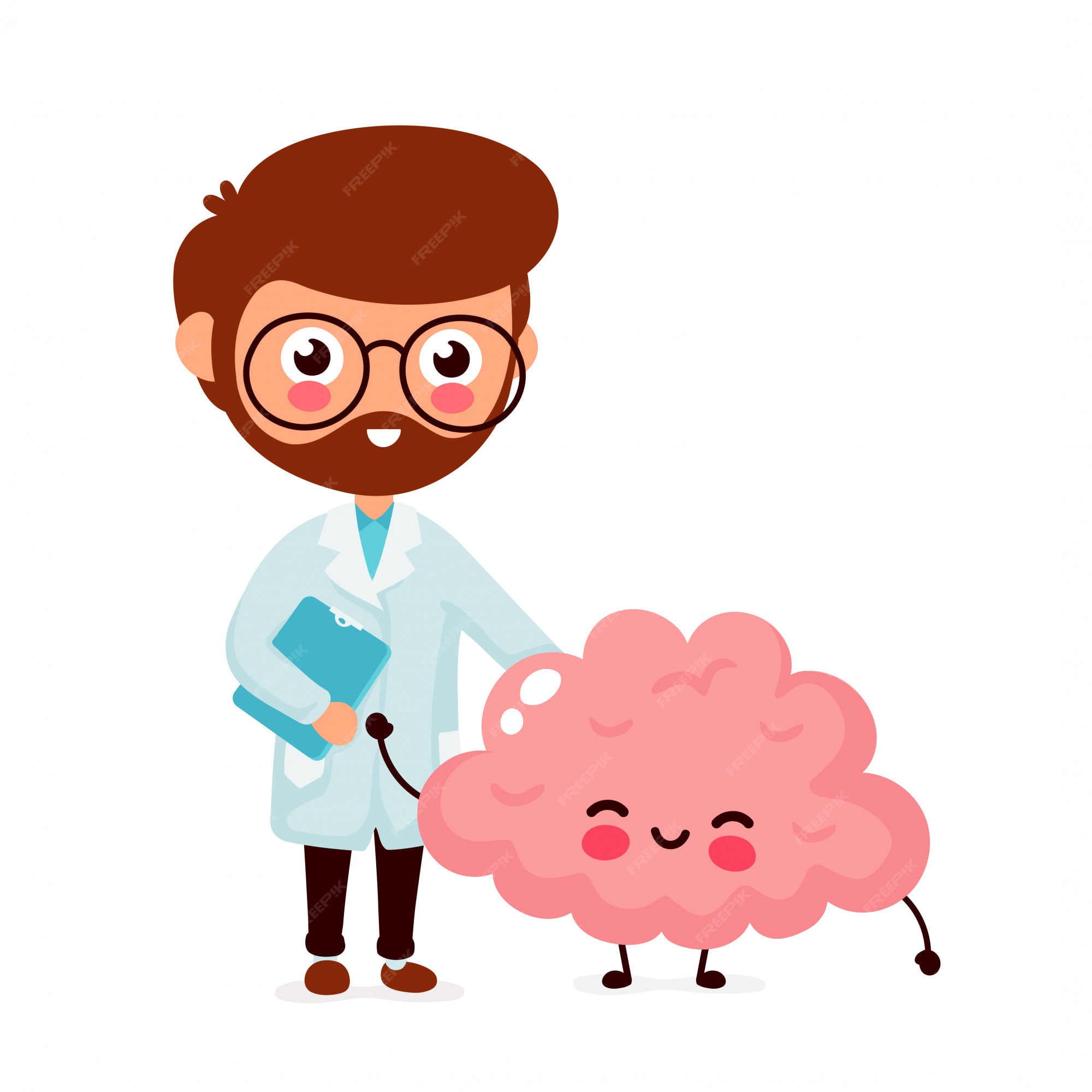 Premium Vector | Cute funny smiling doctor and healthy happy brain.