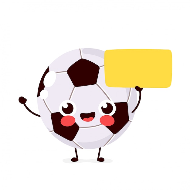 記号 銘板でかわいい面白い笑顔幸せなサッカーボール ベクトルフラット漫画キャラクターイラストアイコンデザイン 白い背景に分離されました サッカーボールのキャラクターのコンセプト プレミアムベクター