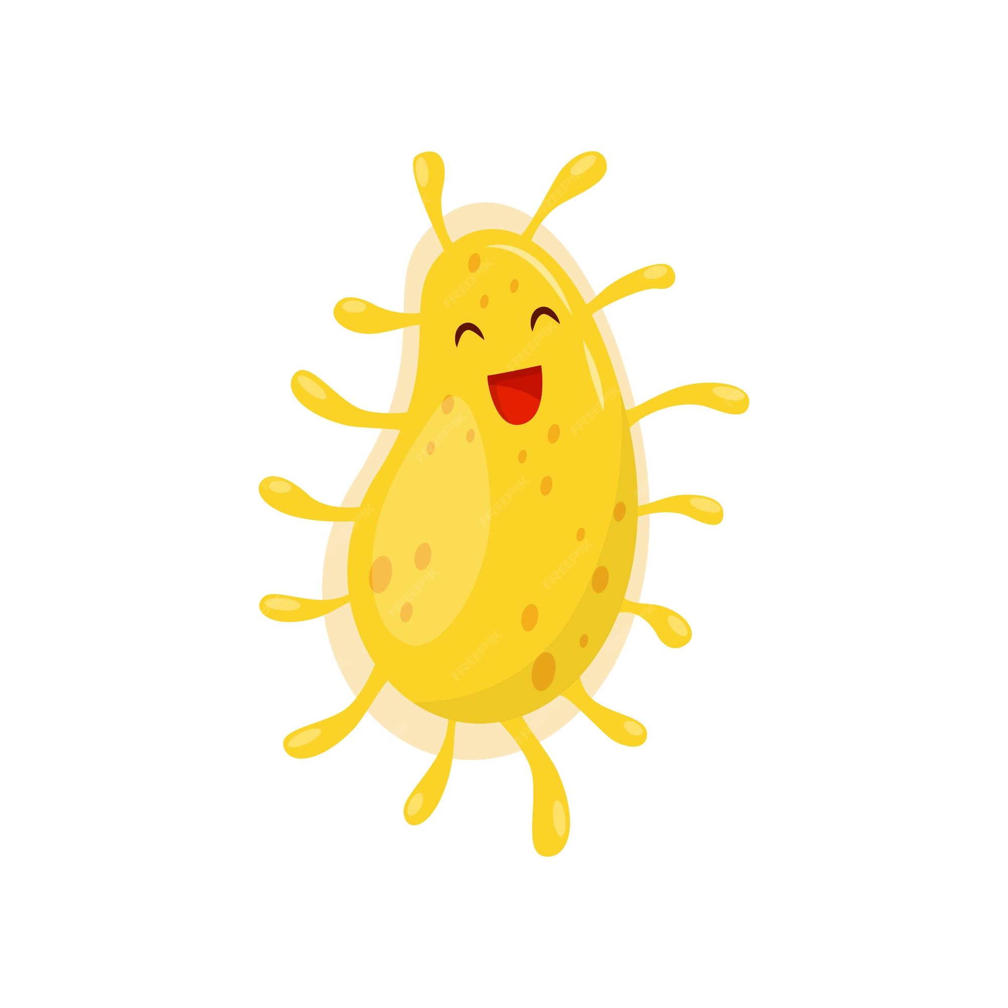Premium Vector | Cute funny smiling yellow microbe humanized bacteria cartoon character vector illustration on a white background Premium Vector | Cute funny smiling yellow microbe humanized bacteria cartoon character vector illustration on a white background