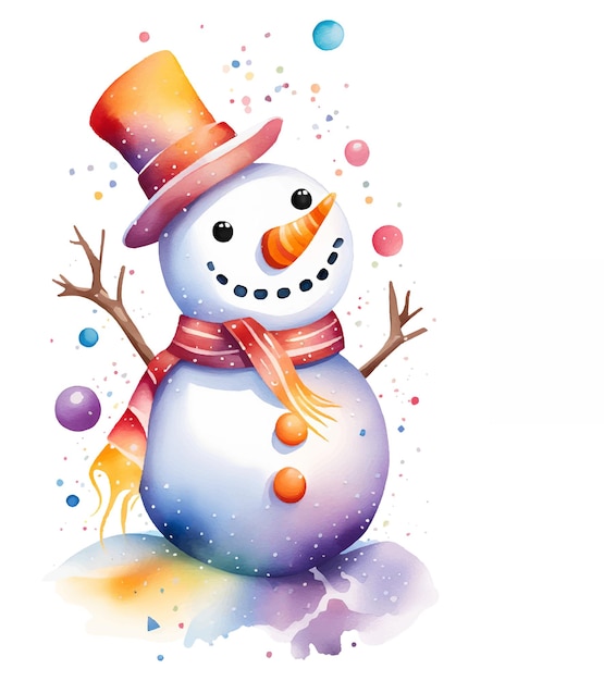 Vector cute funny snowman1 watercolor white background