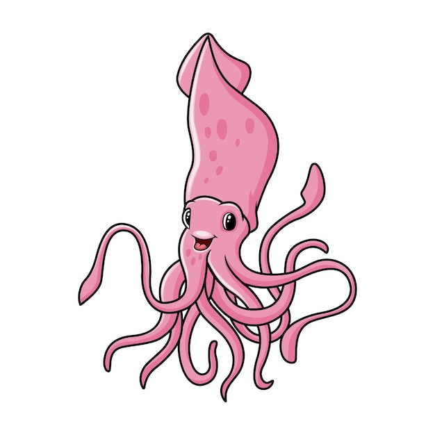 Vector cute funny squid cartoon a smile