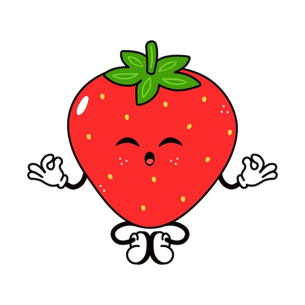 Cute funny strawberry doing yoga character