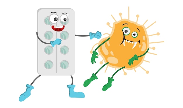 귀여운 재미 있는 태블릿 물집 권투 바이러스 세포 벡터