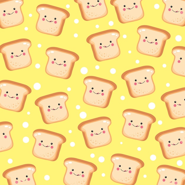 Vector cute and funny toast bread pattern smiling