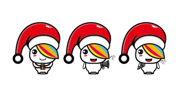 Cute funny unicorn character celebrating christmas Vector flat line kawaii cartoon character