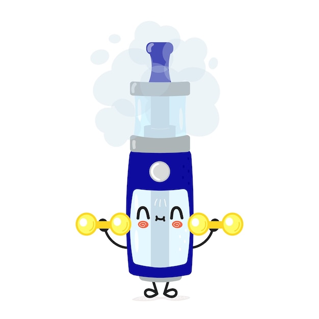 Cute funny vape character with dumbbells