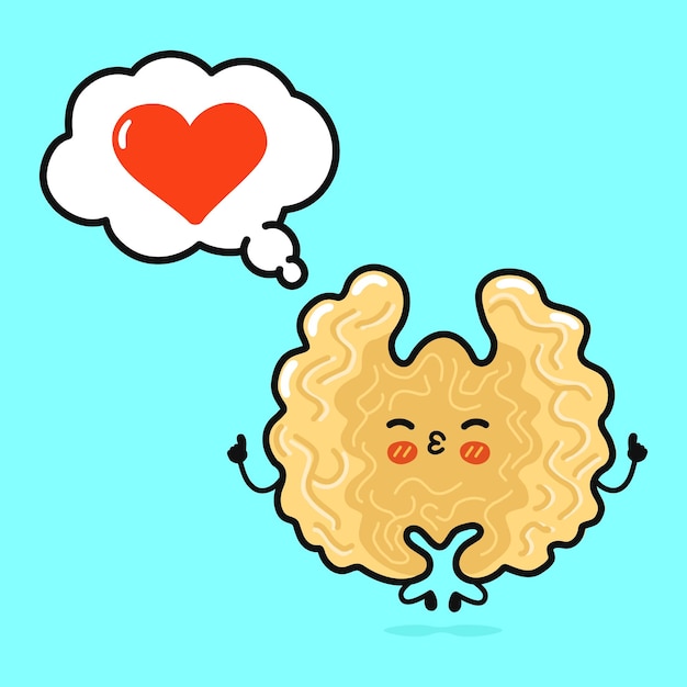 Cute funny walnut doing yoga with speech bubble