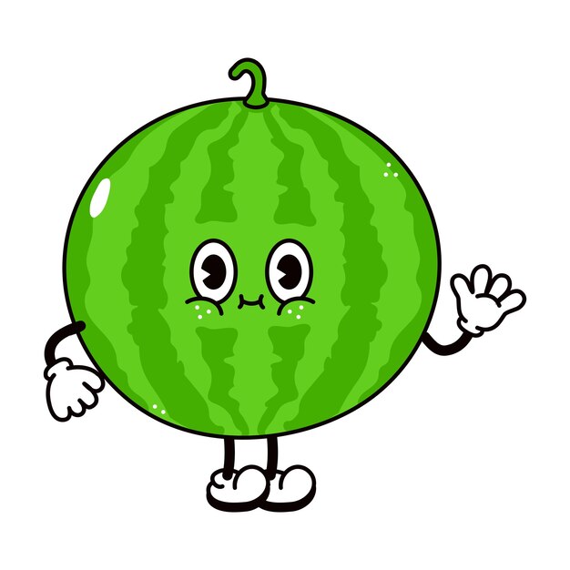 Vector cute funny watermelon waving hand character