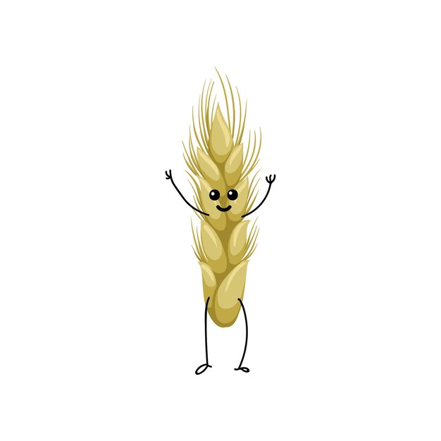 Cute funny wheat ear cartoon character vector Illustration on a white background