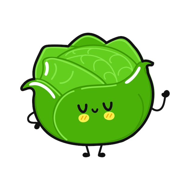 Cute funny white cabbage waving hand character