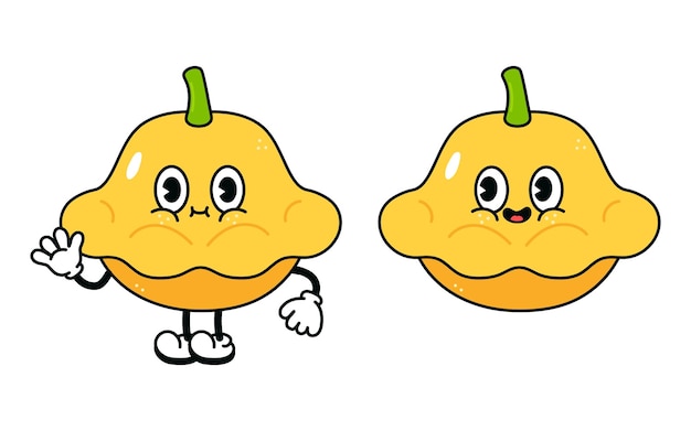 Cute funny yellow squash waving hand character