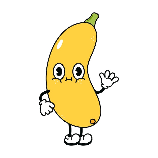 Cute funny yellow vegetable marrow waving hand character