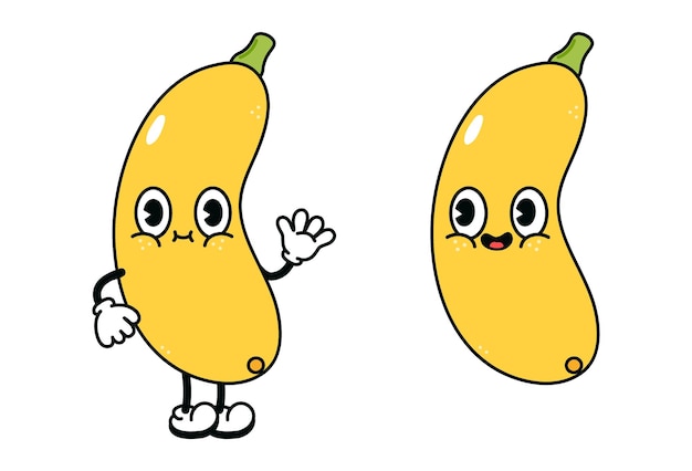 Cute funny yellow vegetable marrow waving hand character