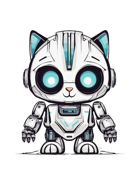 Vector cute futuristic robot cat doodle style