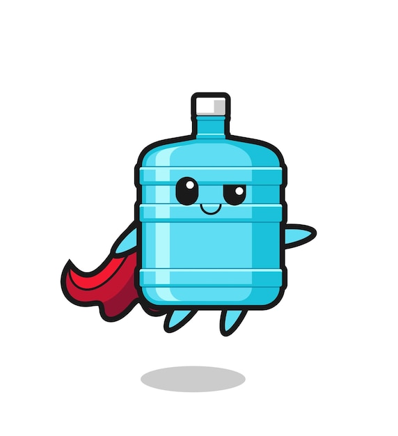 Vector cute gallon water bottle superhero character is flying