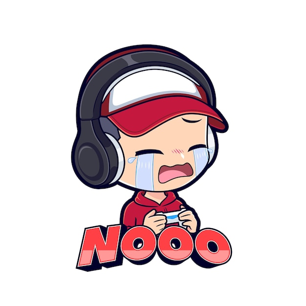 cute gamer boy crying sad mascot logo gaming sticker