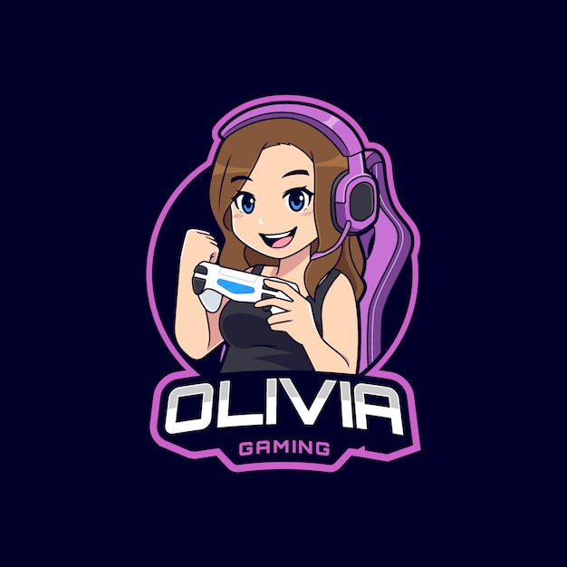 Vector cute gamer girl mascot esport logo template