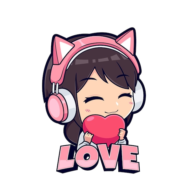 Cute gaming streamer girl give love esport mascot logo