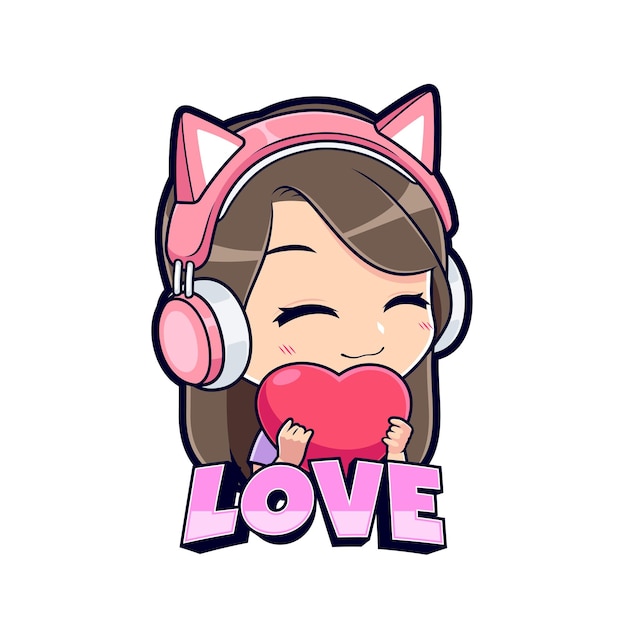 Cute gaming streamer girl give love esport mascot logo