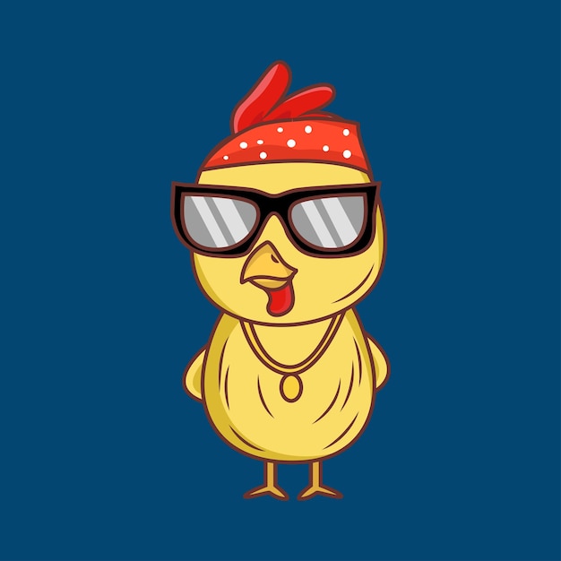 Vector cute gangster chicken cartoon sticker vector illustration