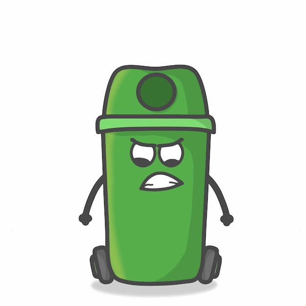 Vector cute garbage can character flat cartoon emoticon vector template design illustration