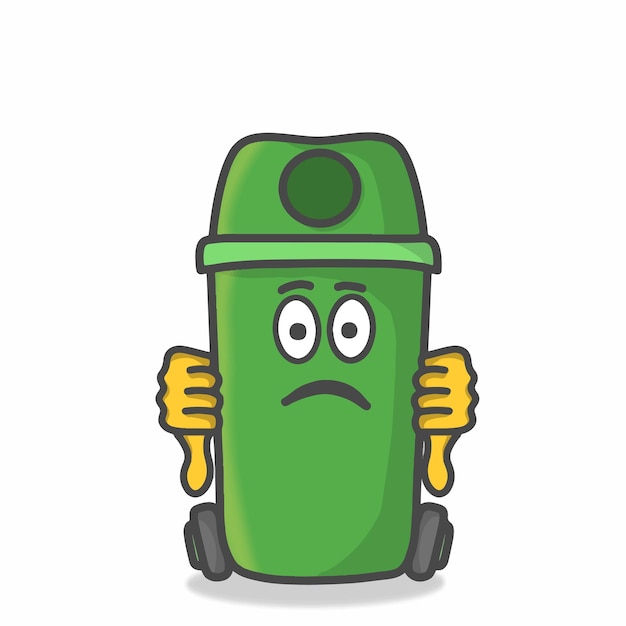 Cute garbage can character flat cartoon emoticon vector template design illustration