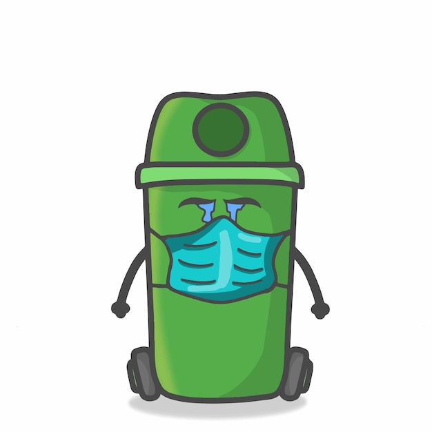 Cute Garbage Can Character Flat Cartoon Emoticon Vector Template Design Illustration