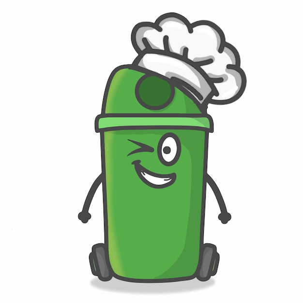 Cute Garbage Can Character Flat Cartoon Emoticon Vector Template Design Illustration