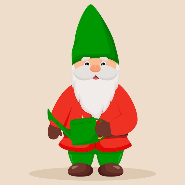 Cute garden gnome with a watering can in his hands.