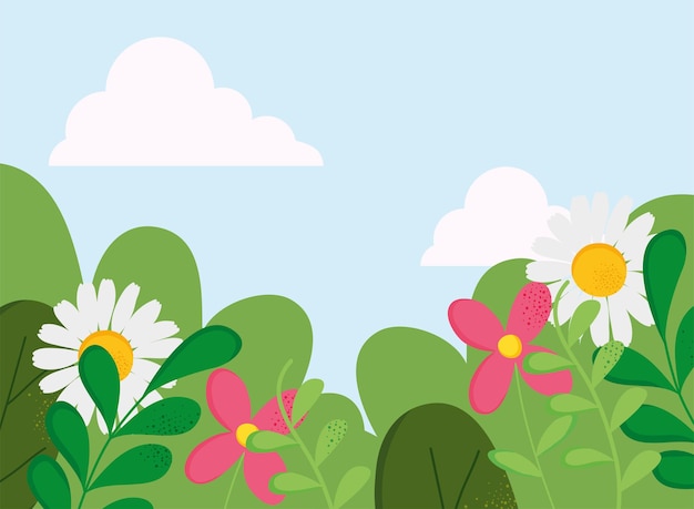 Vector cute garden landscape nature scene