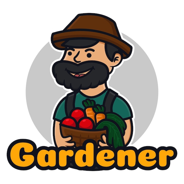 Illustrazione della mascotte del fumetto dell'agricoltore carino giardiniere per il logo del ristorante taco