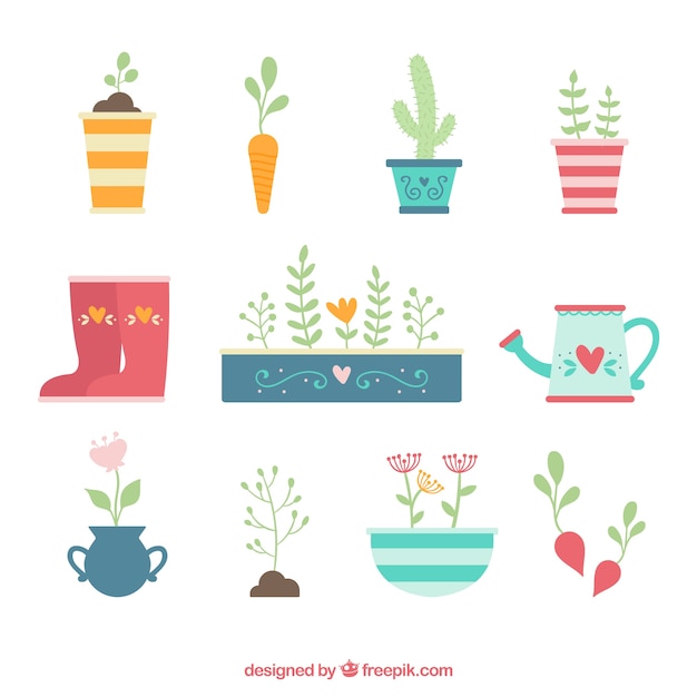 Vector cute gardening elements