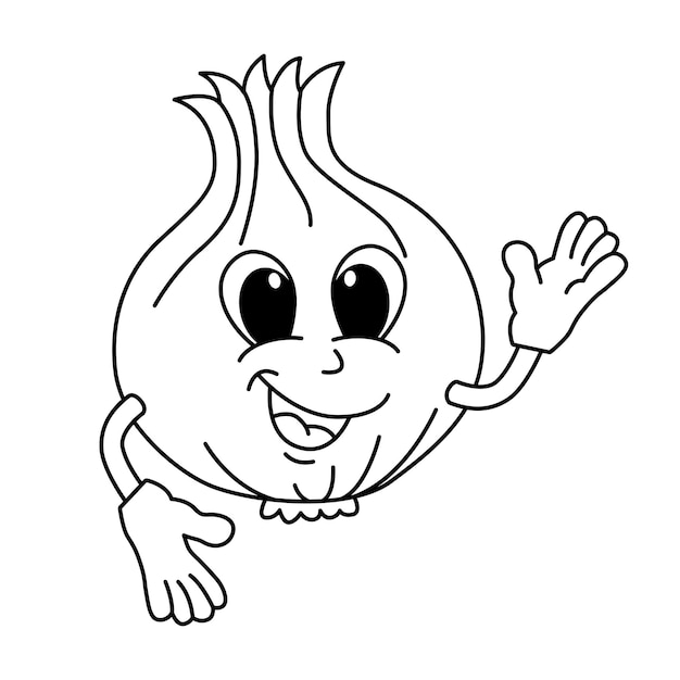 Vettore vettore di illustrazione della pagina da colorare di cartoni animati di aglio carino per il libro da colorare per bambini