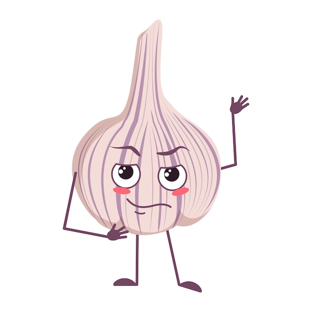 Cute garlic characters with emotions face arms and legs