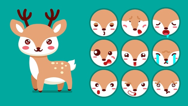 Cute gazelle set of animal emotions tiny gazelle with emoji collocation sleeping crying sad