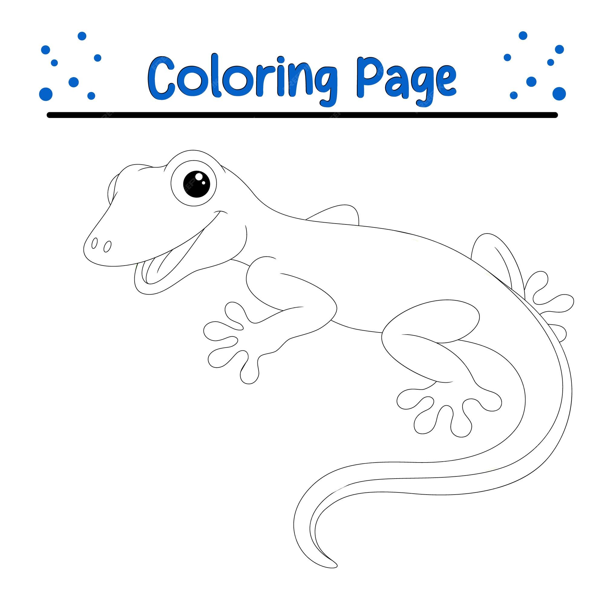 Premium Vector | Cute gecko lizard coloring book page