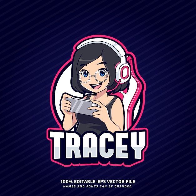 Cute geek gamer girl esport logo mascot