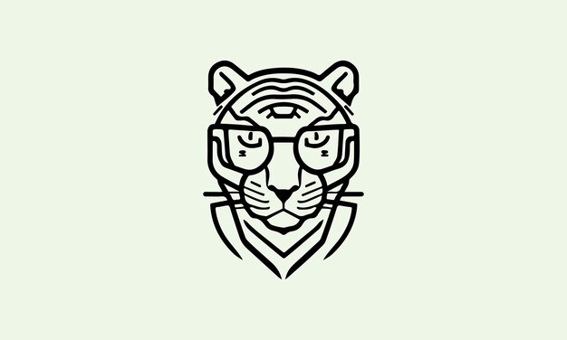 Cute geeky tiger one line simple minimalist logo design template