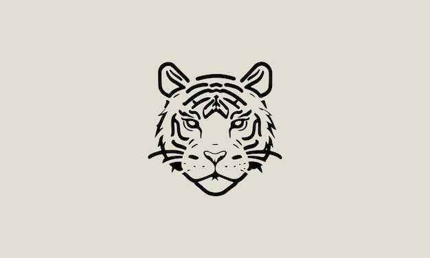 Cute geeky tiger one line simple minimalist logo design template