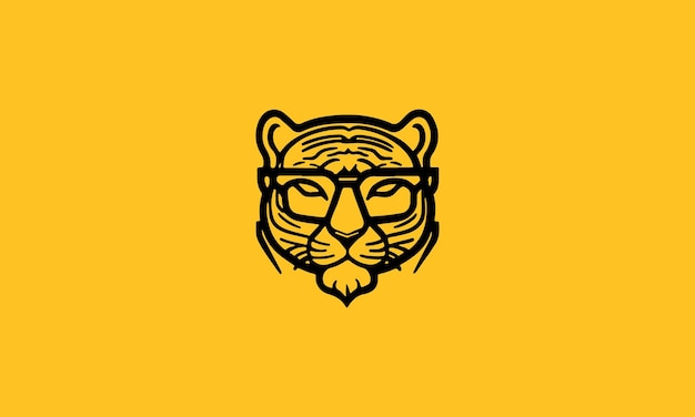 Cute geeky tiger one line simple minimalist logo design template