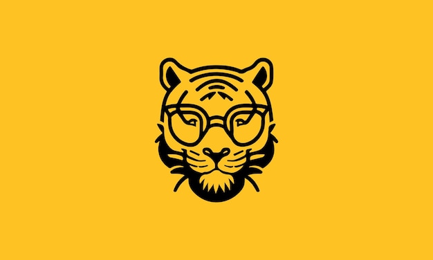 Cute geeky tiger one line simple minimalist logo design template