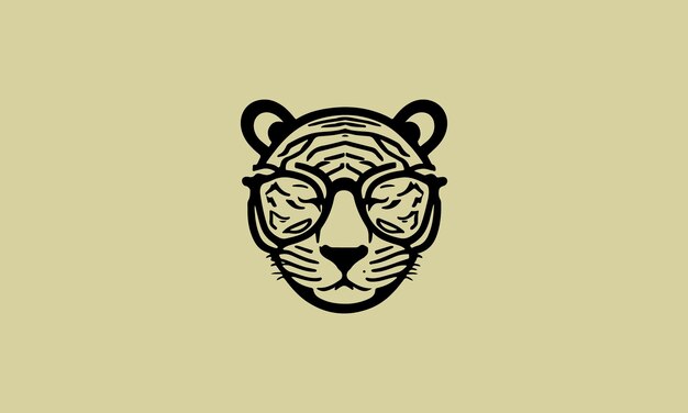 Cute geeky tiger one line simple minimalist logo design template