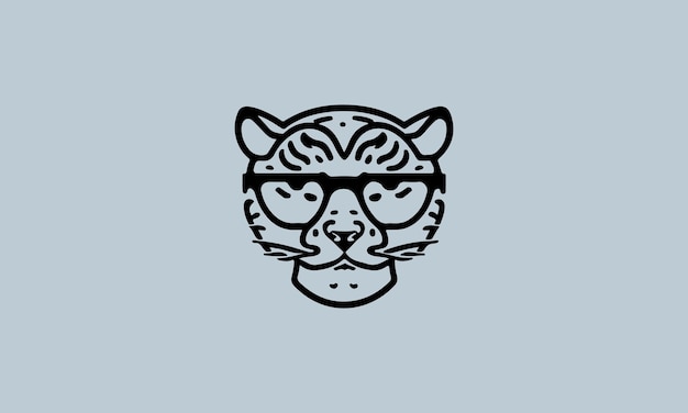 Simpatico modello di design con logo minimalista e semplice tigre geek su una linea