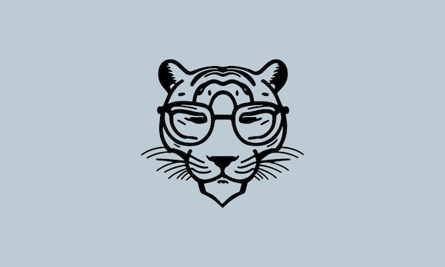 Cute geeky tiger one line simple minimalist logo design template