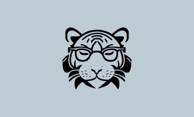 Cute geeky tiger one line simple minimalist logo design template