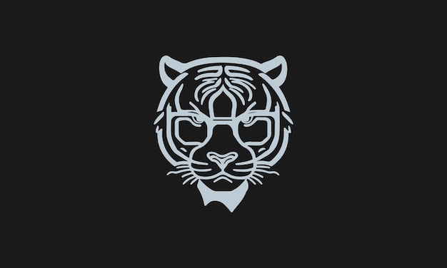 Cute geeky tiger one line simple minimalist logo design template